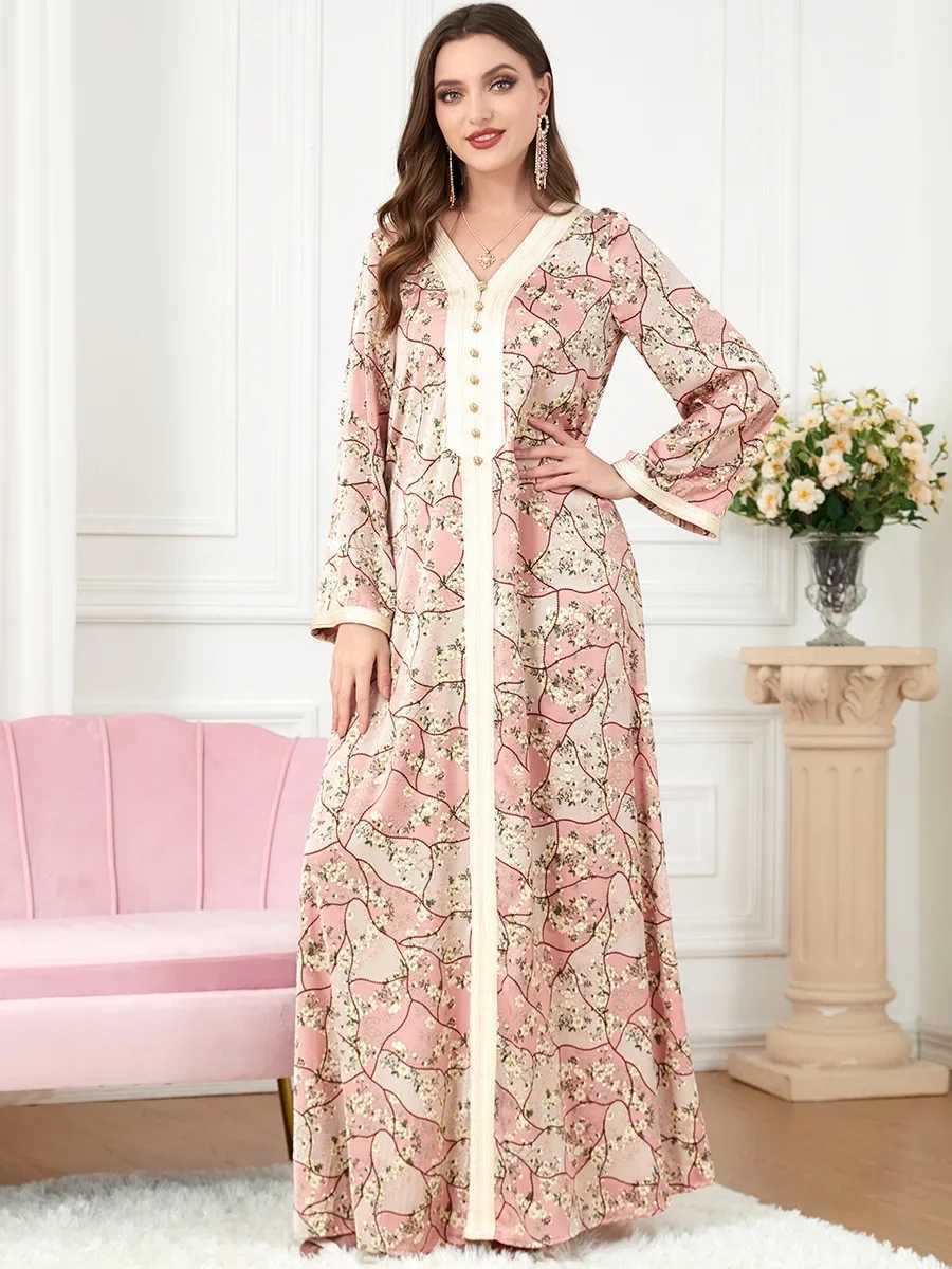 Abaya Muslim Women Dress V Neck Jalabiya Morocco Party Dress Abayas Casual Vestidos Largo Robe Moroccan Caftan Ramadan 2025 X250514