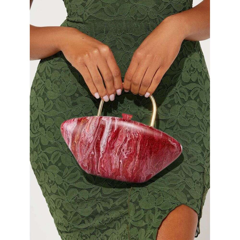 European And American High-End Fashion High-Quality Texture Shell-Like Shell Force Hand-Held Evening Bag Marble-Like Acrylic