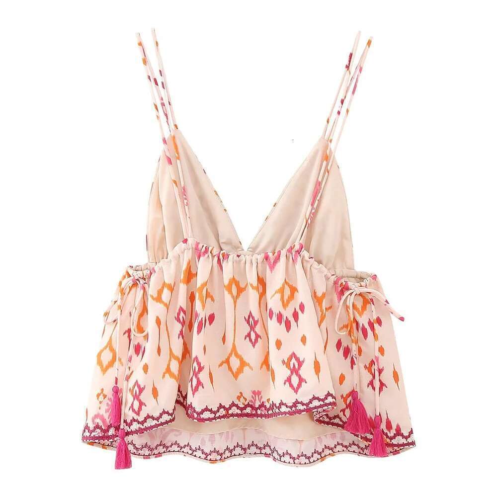 UNIZERA Autumn New Women's Fashion Versatile Sexy V-Neck Sleeveless Embroidery Beaded Print Short Top
