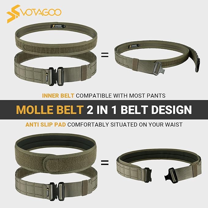 VOTAGOO Tactical Battle Belt with Quick Release Buckle MOLLE System, Heavy Duty Gun Holster Belt