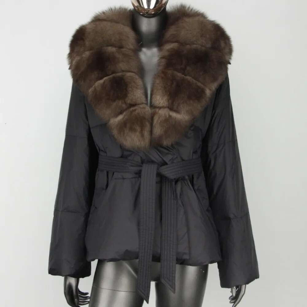 Fox Collar Real Fur Coat 2024 Natural Winter Women Thick Warm 90 Duck Down Jacket Belt Outerwear Streetwear Loose
