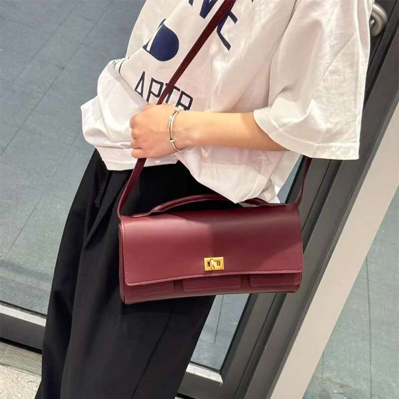 Genuine Leather Lock Clutch Brand Elegant High-end Temperament Retro Motorcycle Versatile Women Square Crossbody Bag