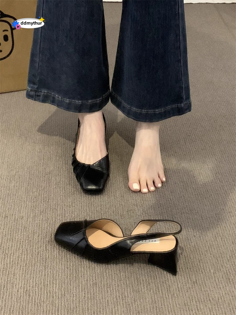 2025 Spring/Summer New High Baotou Back Air Sandals Coarse Heel Shallow Mouth French Gentle Style Single Women's Shoes ddmythur