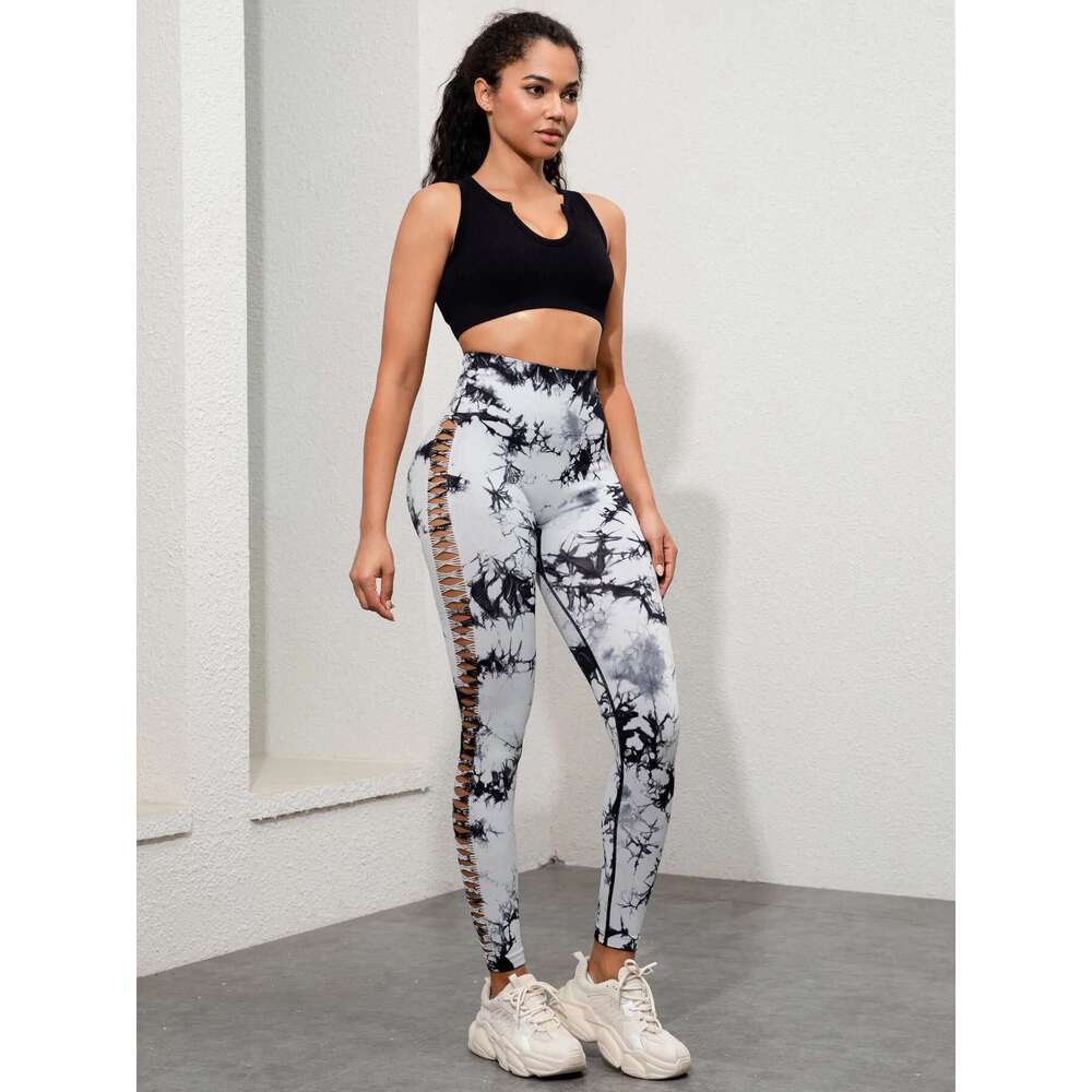 Butt Lifting Sexy Gym High Waist Seamless Tie Dye Leggings Women Skinny Stretch Outdoors Hollow Out Pants