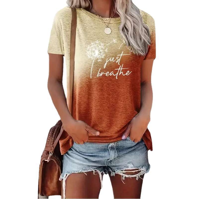 New Spring Summer Women's T Shirt--Dandelion Gradient Printed Top Fashion Clothing Short Sleeve Matching Clothes