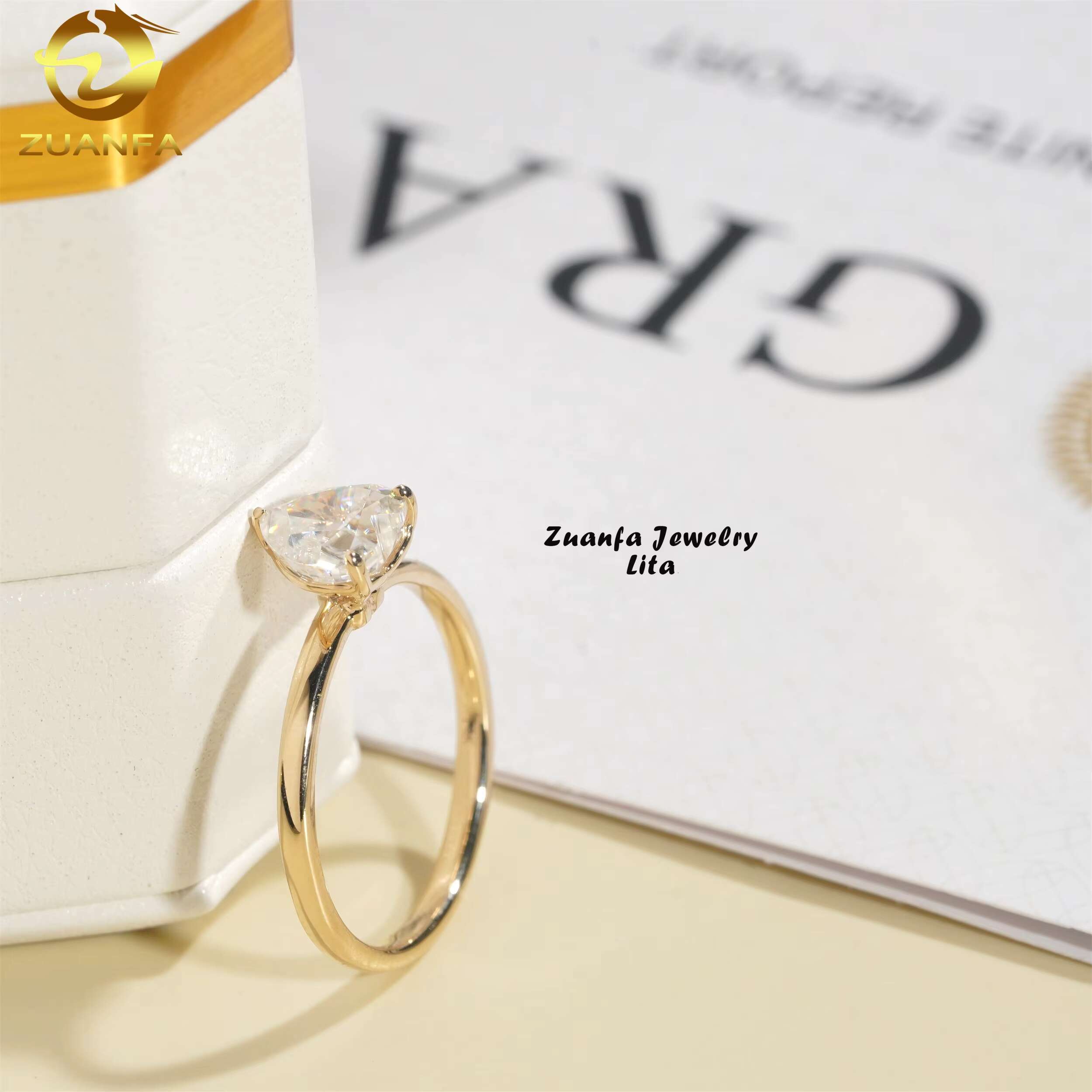 Factory Price 14k Solid Gold Heart Shape 1ct Moissanite Diamond Solitaire Engagement Ring for Women