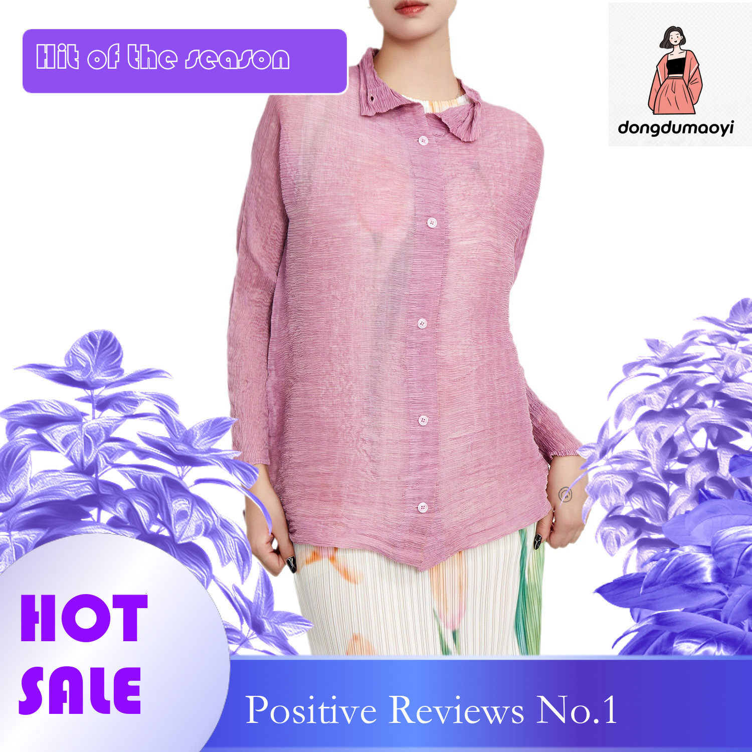 dongdumaoyi Micro transparent sun protection for women's summer new Miyake thin design, niche pleated loose long sleeved chiffon shirt