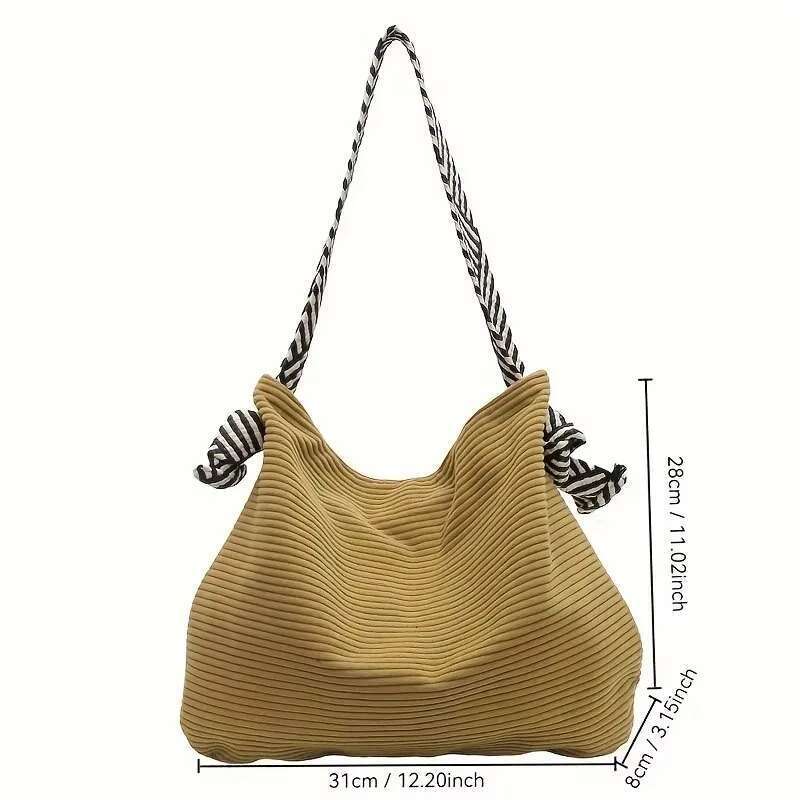 New Soft Wide Strap Veet Fabric Handbag, Fashion Casual Single Shoulder Bag, Preferred Style corduroy Women Bag