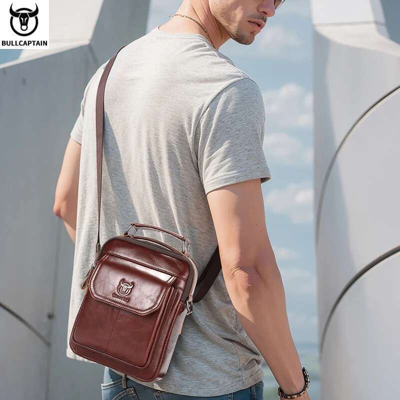 BULLCAPTAIN Men's Genuine Leather Shoulder Multifunctional 7.9-inch Tablet Handbag Retro Casual Crossbody Bag Cowhide