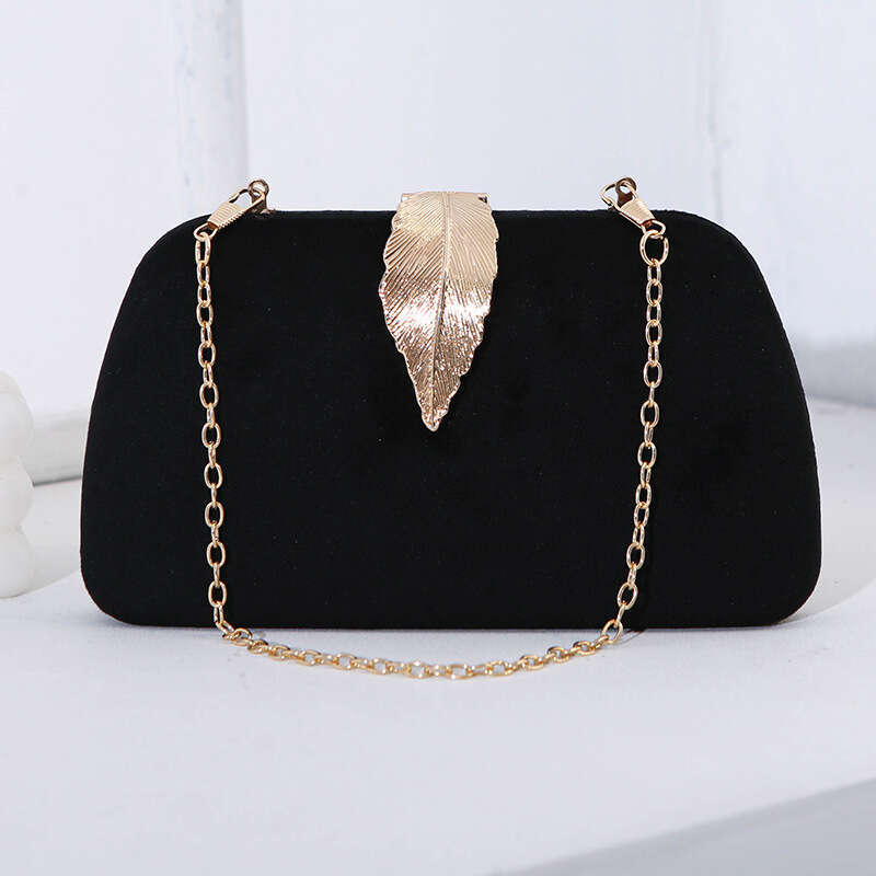 Fashionable Veet Metal Leaf Dress Paired with Banquet Handbag Small Square Bag for Women 2025 New Style Elegant and Unique