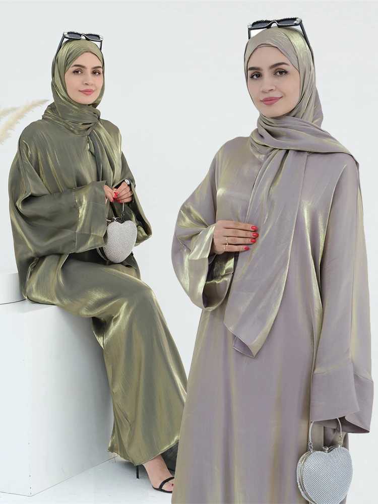 Eid Modest Satin Khimar Abaya Dubai Luxury 2024 Muslim Islam Arabic Abayas For Women Kaftan Hijab Dress Robe Femme Musulmane X250514
