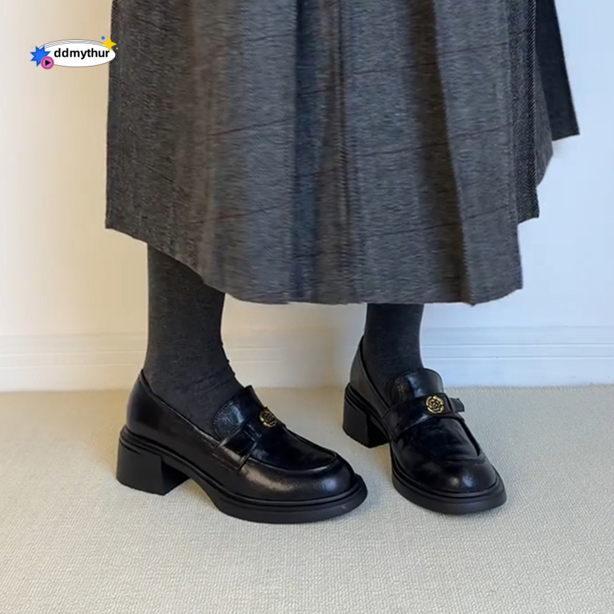 Sheepskin Edition~New Thick soled and Coarse Heel Le Fu for Women, Round Head Single Shoes, Genuine Leather Commuter Shoes ddmythur