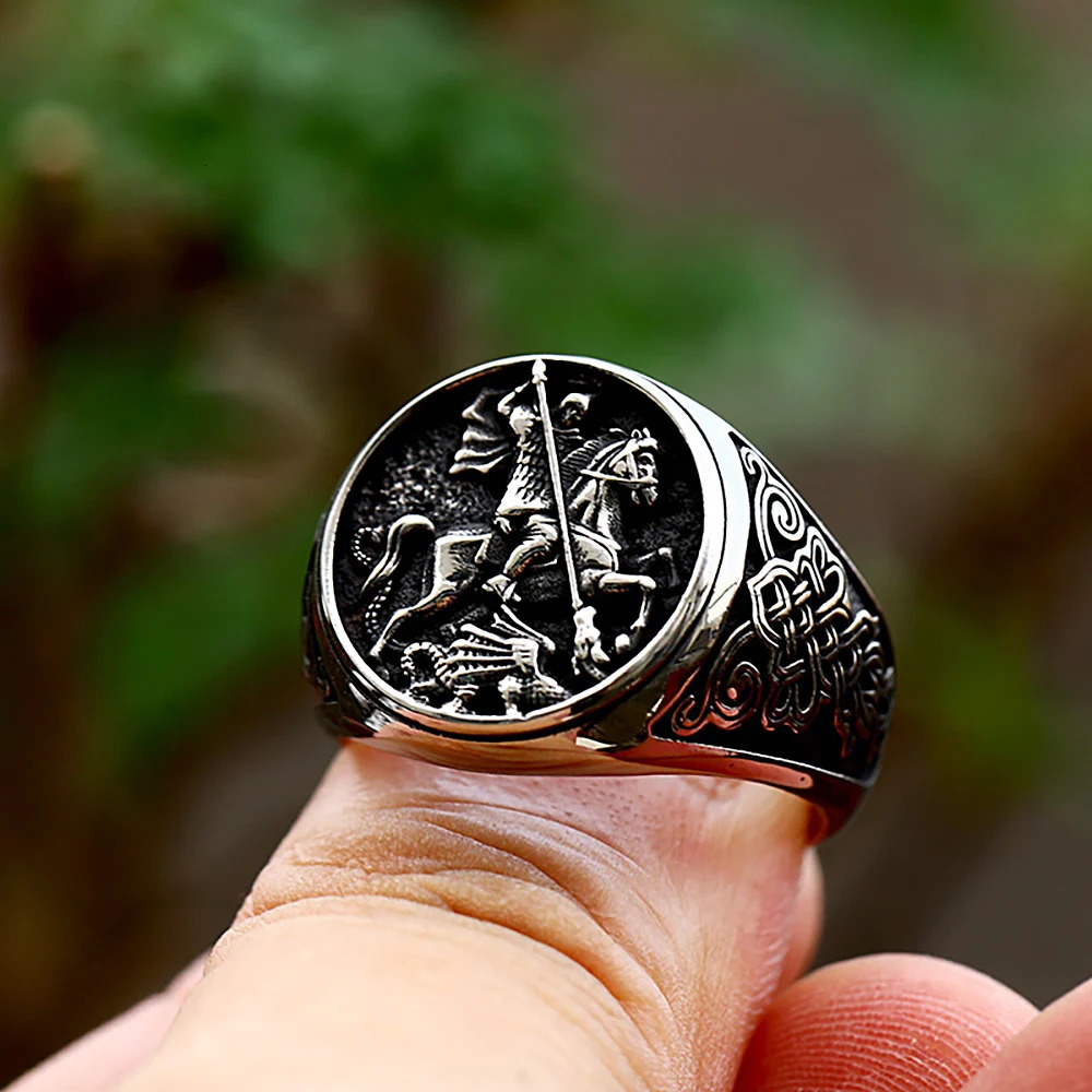 Vintage Gothic Knight Dragon Ring Punk Hip Hop For Man Boys Stainless Steel Celtic knot Rings Fashion Jewelry Gift Size 7-13 250509
