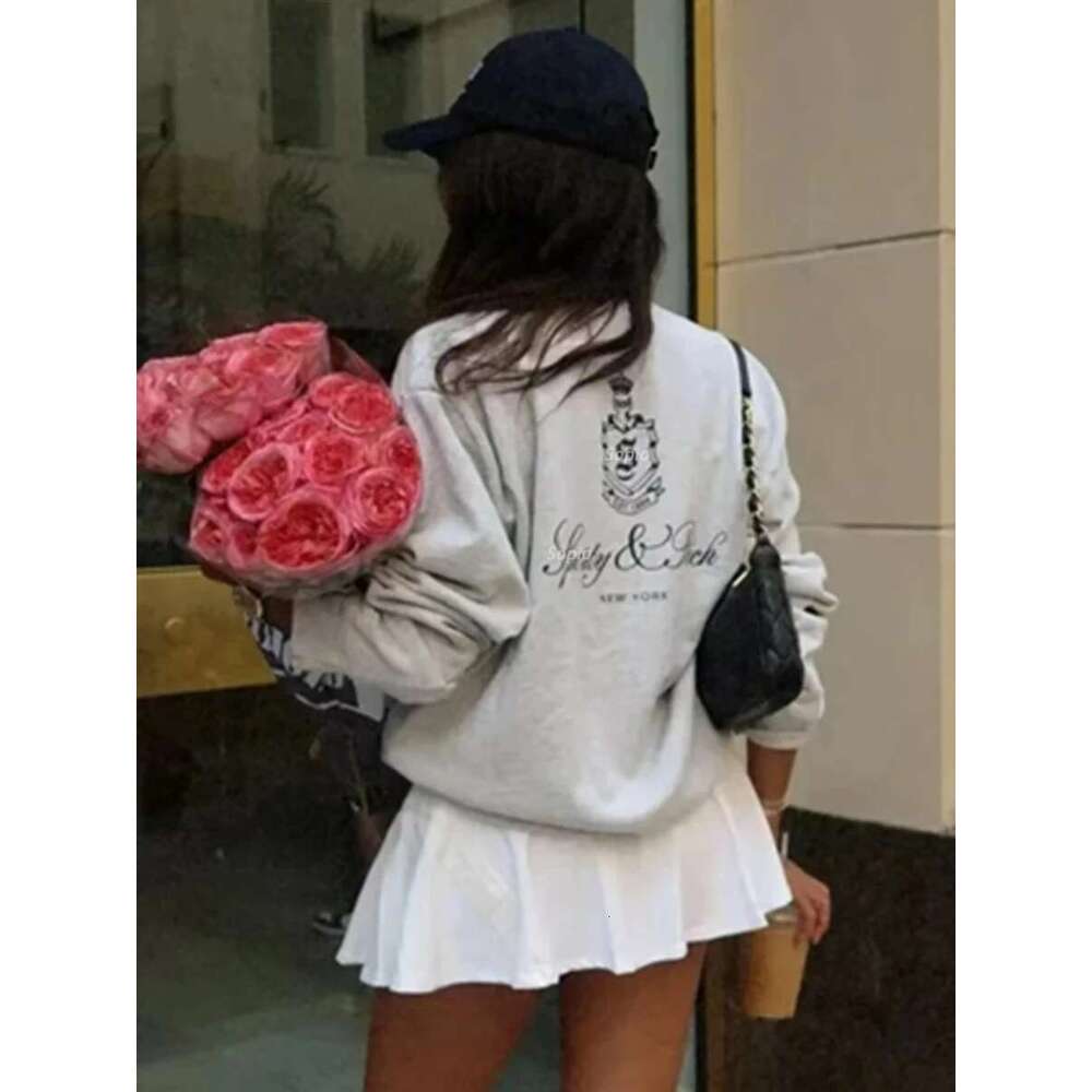 York Letter Graphic Print Sweatshirt Women O-Neck Long Sleeve Sporty Pullover Top Autumn New Vintage Casual Sweatshirts 2024 Designer