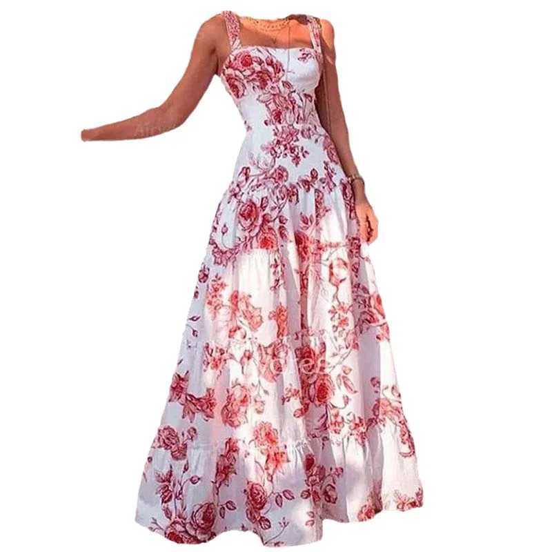 Slim-fit Camisole Maxi Dresses for Women Summer Sexy Long Dress Women Fashion Floral Printed Square Collar Without Sleeves DressXJ250514