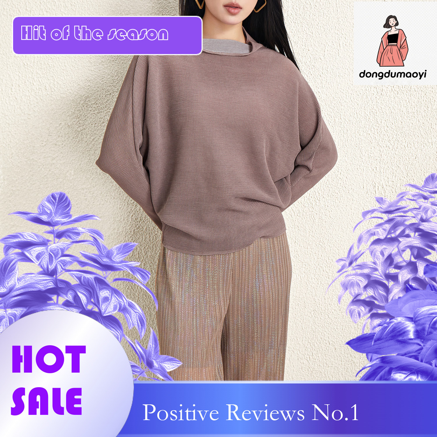 dongdumaoyi Miyake Bat Long Sleeve Top for Women 2024 Spring New Style Loose, Lazy, Versatile, Western Style, Slim and Wrinkled T-shirt