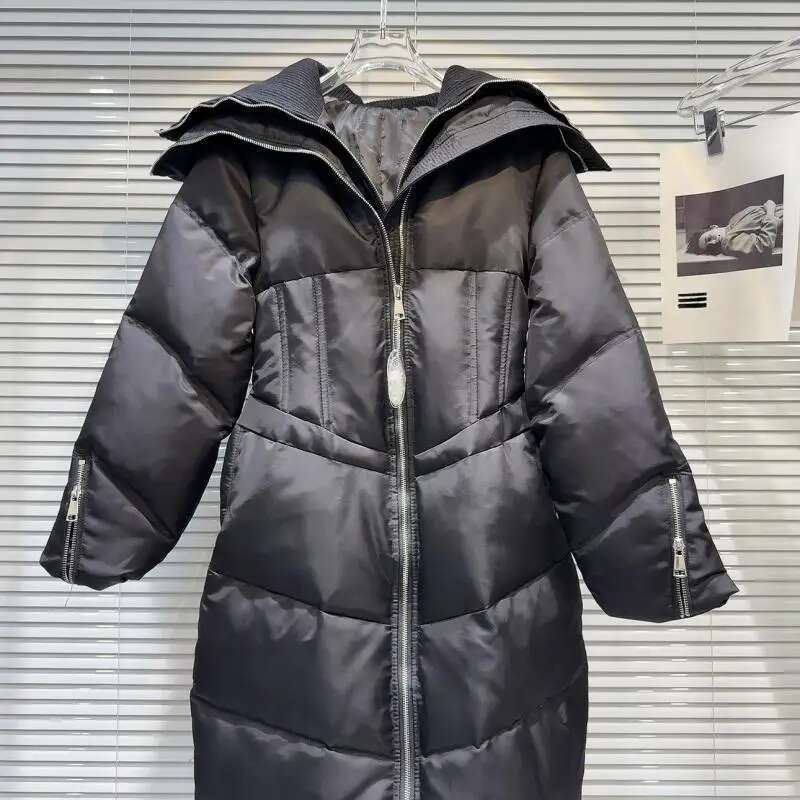 Getspring Women Coat 2024 Autumn Winter Fishbone Waist Design Full Sleeve Loose Long Warm Ladies White Duck Down Jacket New