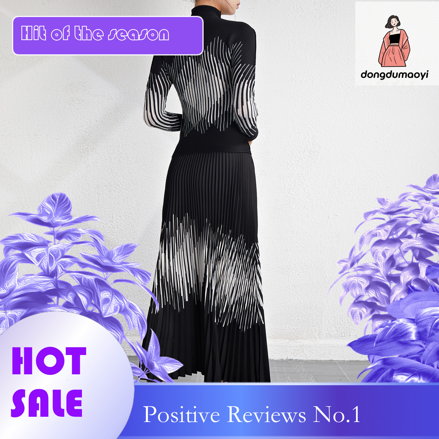 dongdumaoyi New Printed T-shirt Top Elastic Waist Half Skirt Women's Two Piece Set Large Size Looks Thin