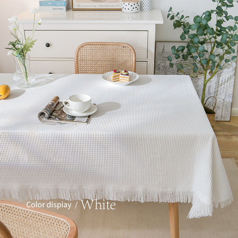 A0904 Nordic tablecloth cotton yarn high-grade tablecloth coffee table cloth tassel wear-resistant tablecloth dust-proof waffle table cloth round tabl