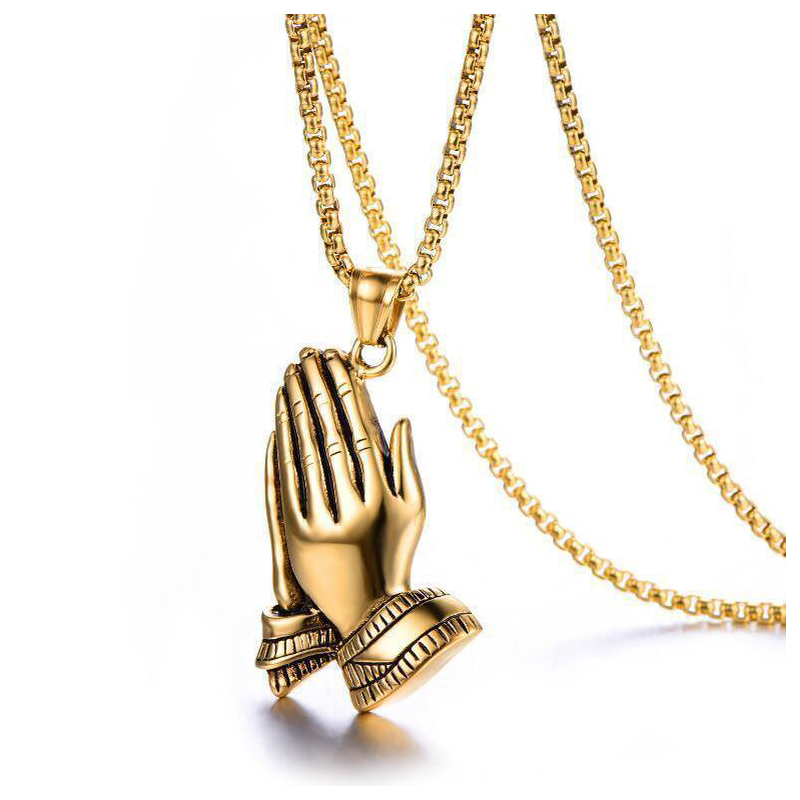 European and American hip-hop retro titanium steel necklace, a must-have for trendsetters, palm clapping pendant, street style high-quality accessory