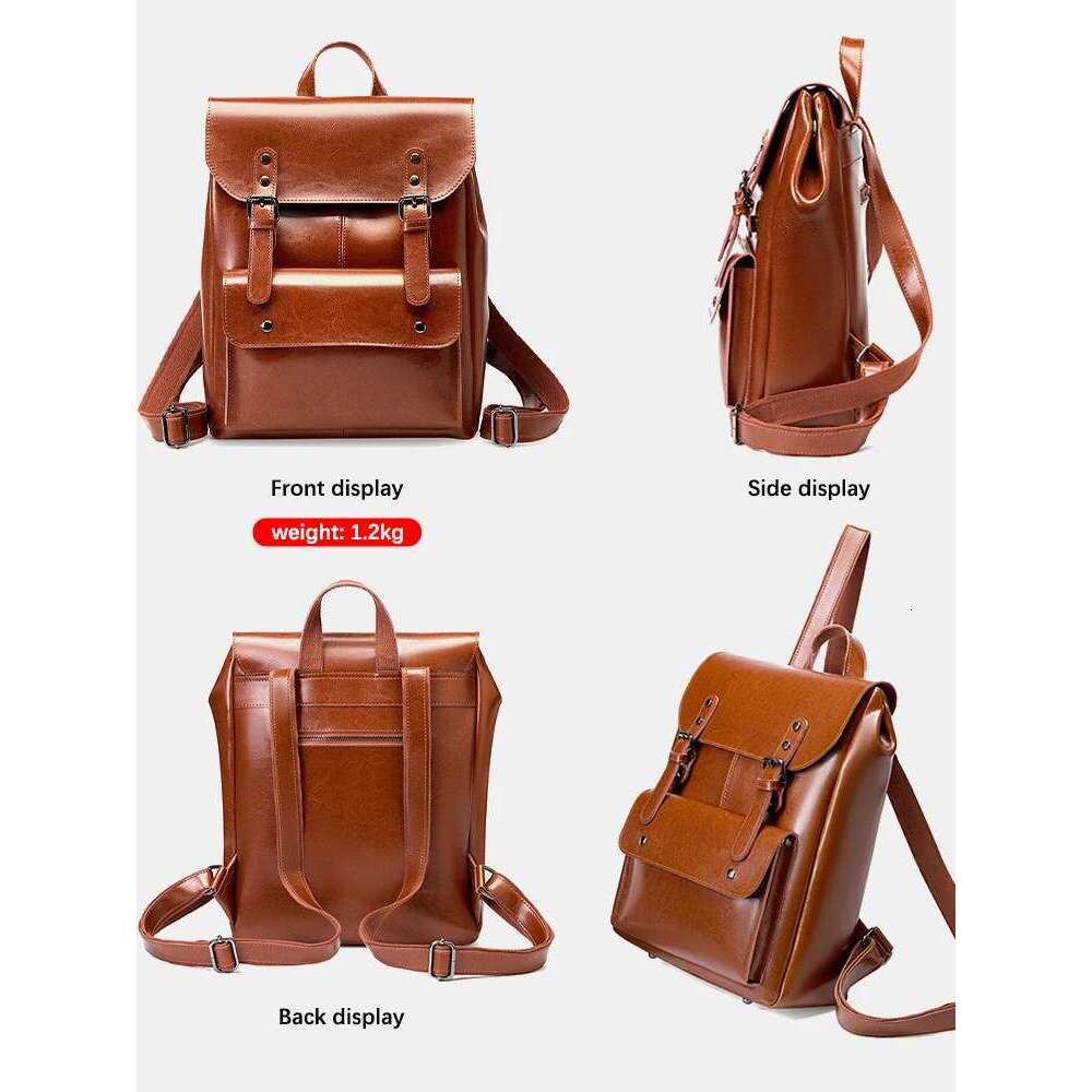 Zency Genuine leather Women Travel Backpack Large Capacity For 14 inch Laptop Rucksack Wear Resistant Oil Wax England Style Bag