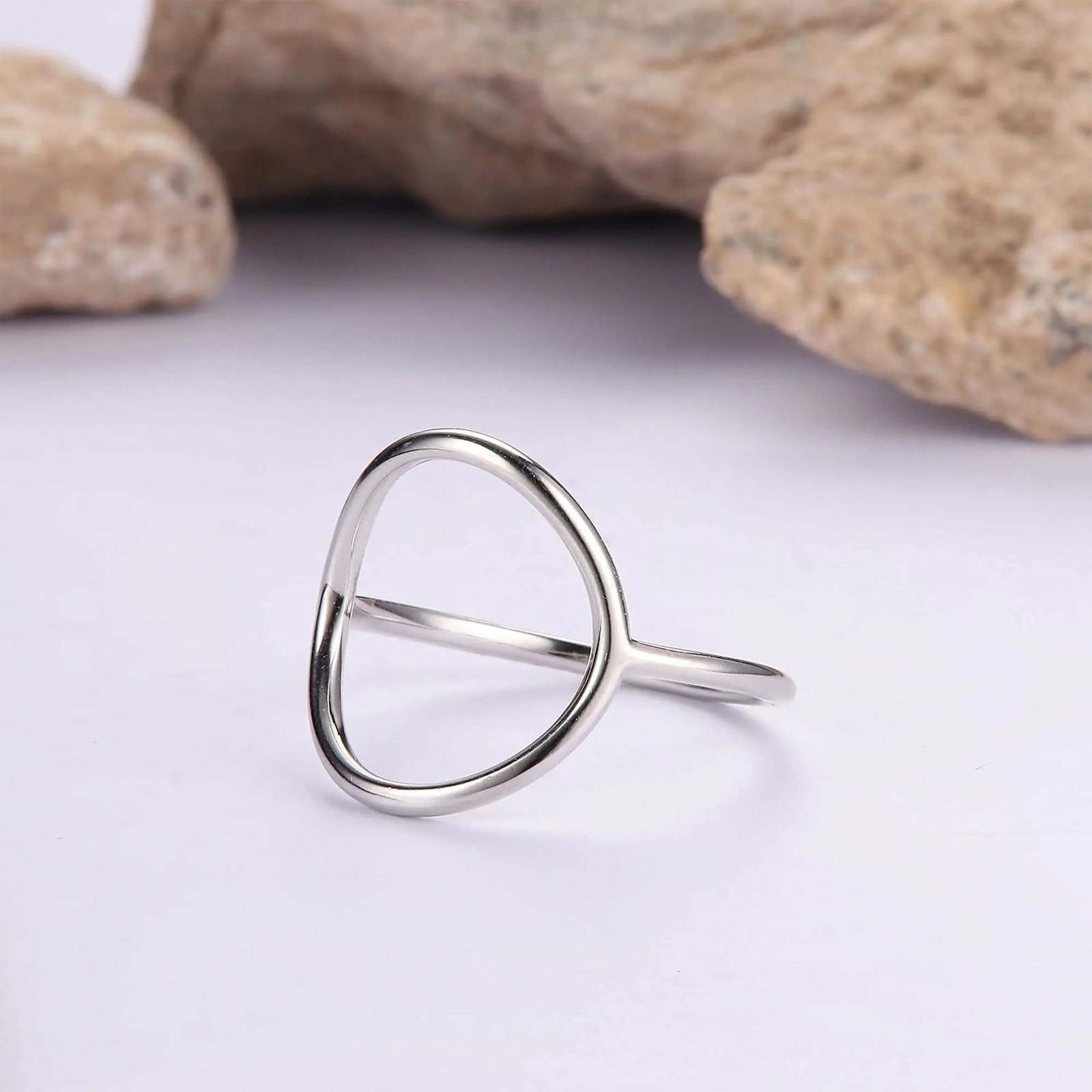 Fansilver 925 Sterling Silver Circle Rings 18K White Gold Plated Fashion Simple Plain Stackable Ring Statement Promise Rings 250513