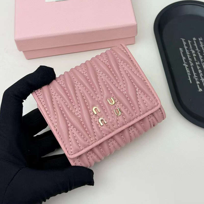 Designer Short Wallets Woman Card Holder Luxury Real Lambskin with Letter Coin Purse