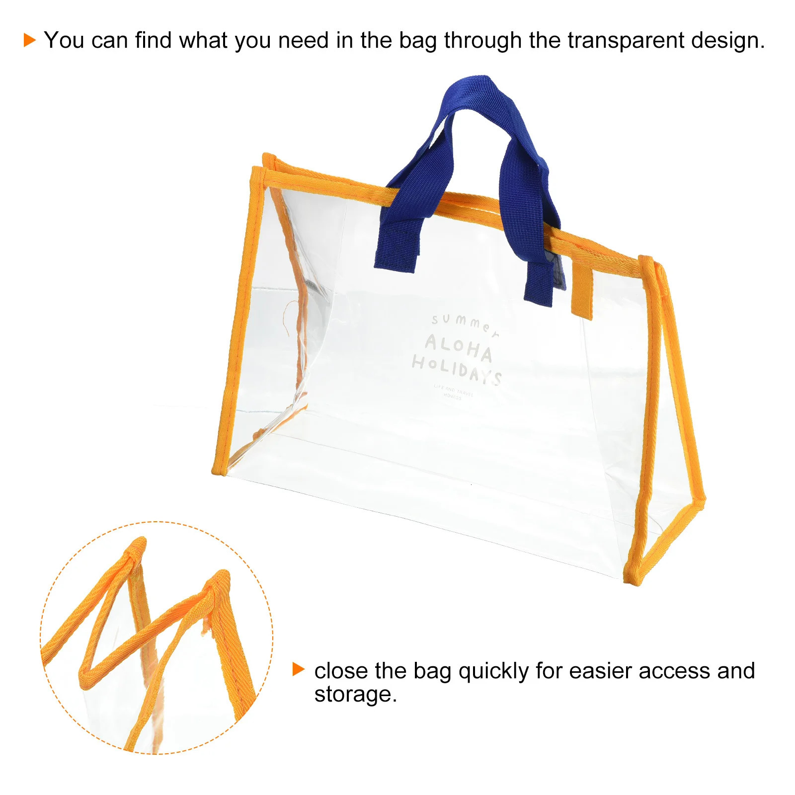 Clear Tote Bag PVC Beach Toiletry Pouch Makeup Cosmetic Organizer for Travel Swimming Blue OrangeRed Grey 250514