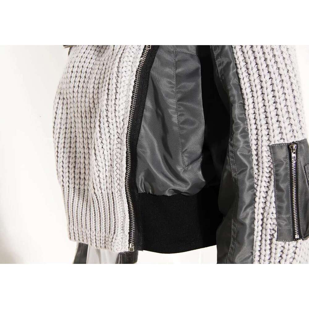 Getspring Women Coat 2023 Autumn Irregular Knitted Ing Patchwork Short Jacket Thickened Warm Baseball Fake Two Ladies Tops