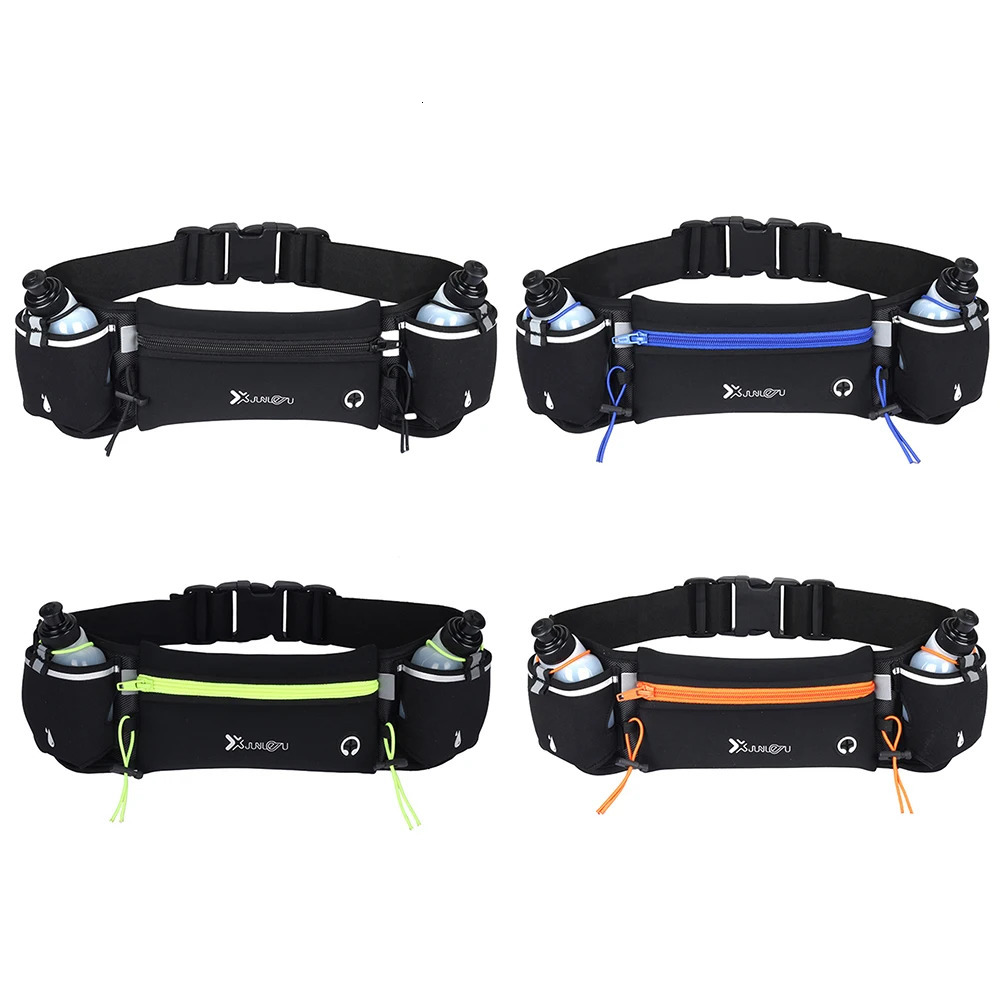 Waist Pack with Bottles Multiple Pockets Fanny Reflective Strip Bag Adjustable Strap for Running Hiking Climbing 250514