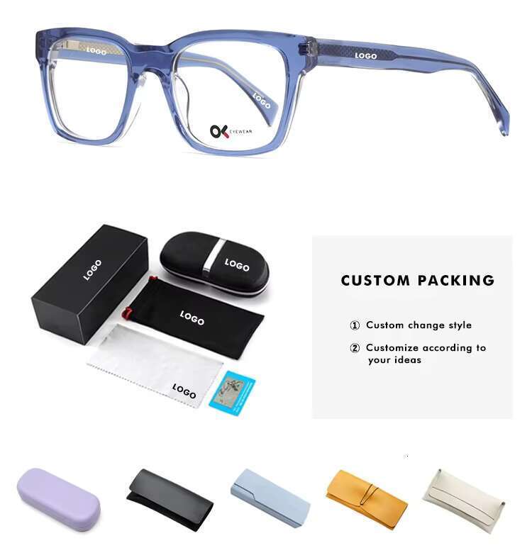 High quality designer logo, trendy square unisex fashion, fashionable acetate fiber optical eyeglass frame