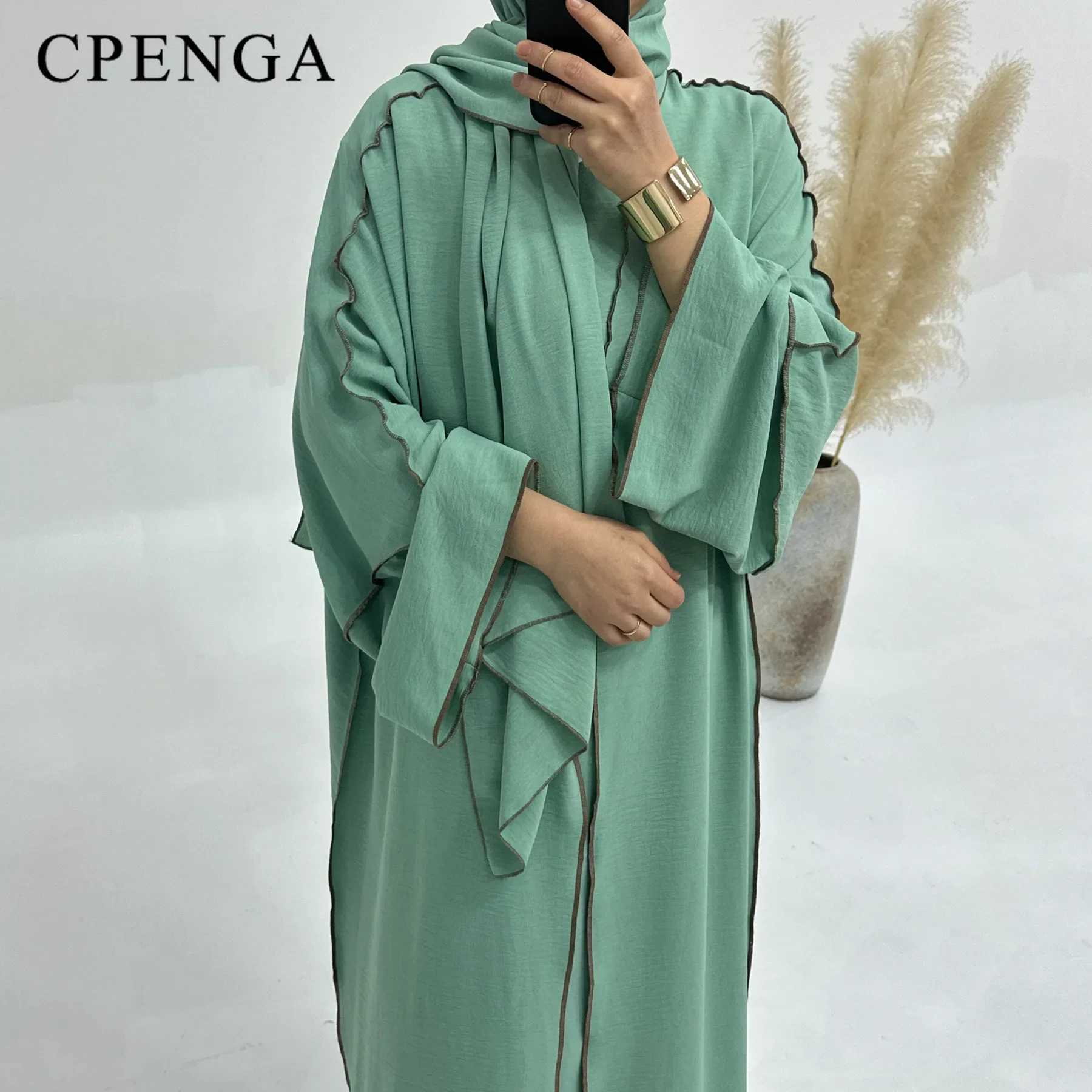 3 Pieces Muslim Modest Dress for Women Arab Plain Hijab Abaya Ramadan Islamic Clothing Turkey Long Slve Dresses with Inner X250514