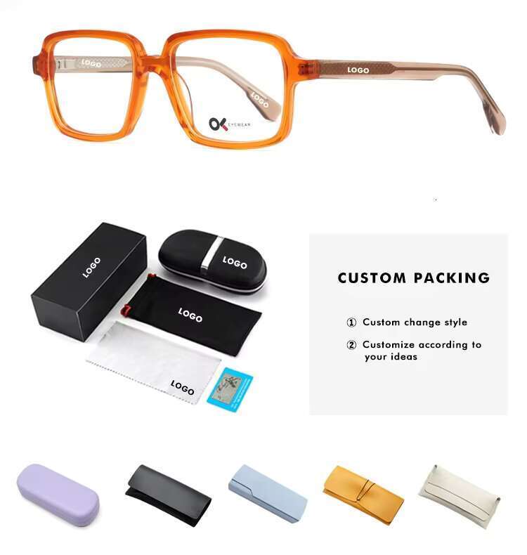 Logo unisex rectangular fashion acetate fiber optical eyeglass frame