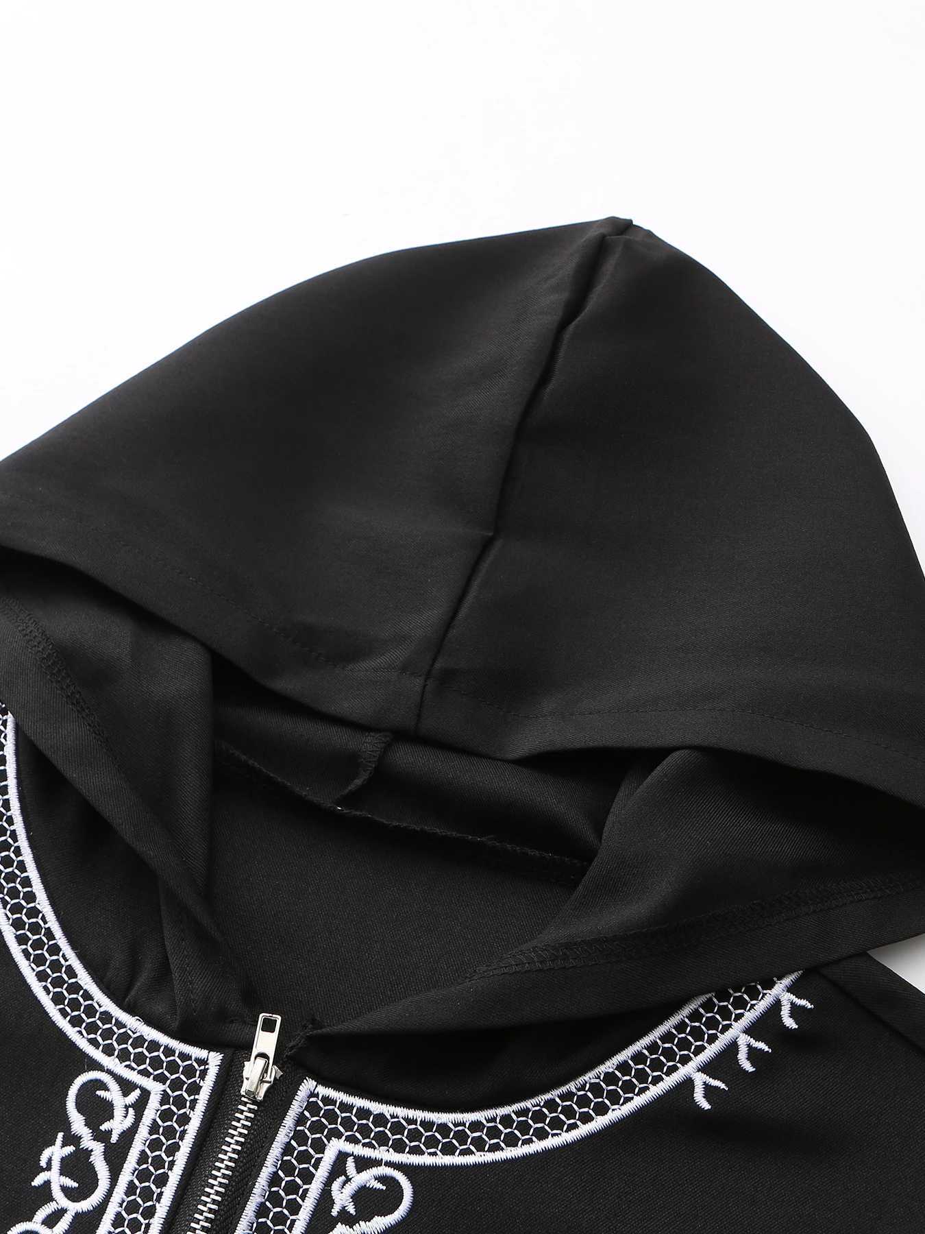Moroccan hooded robe Luxury mens embroidered long sleeve side pocket Muslim garment Abaya Middle East Juba Thobe robe X250514