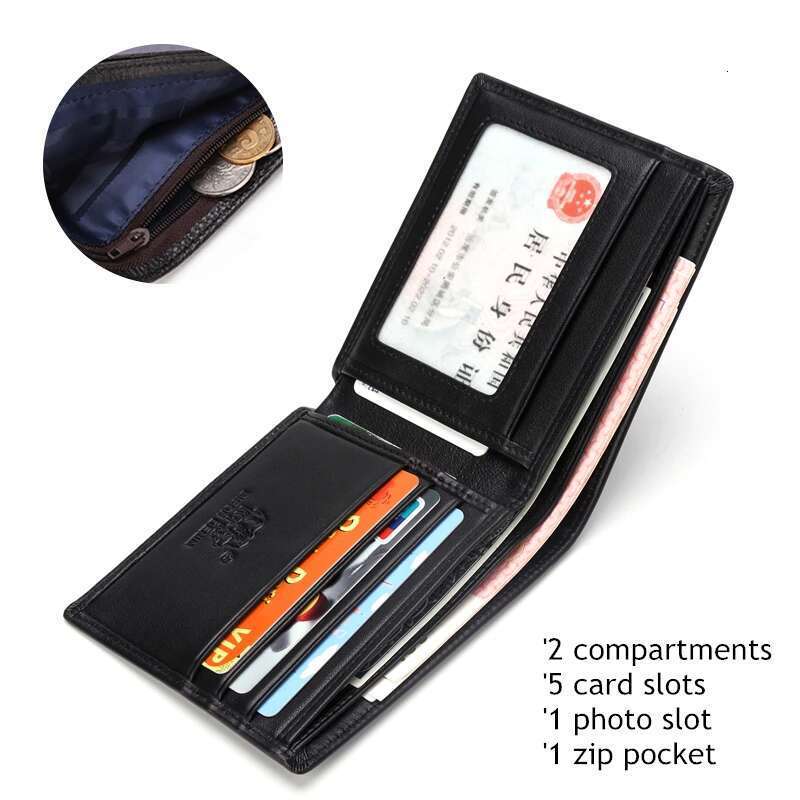 BISON DENIM Genuine Leather Brand Fashion Short Purses Coin Purse ID Credit Card Holder Slim Bifold Wallet Men N4437