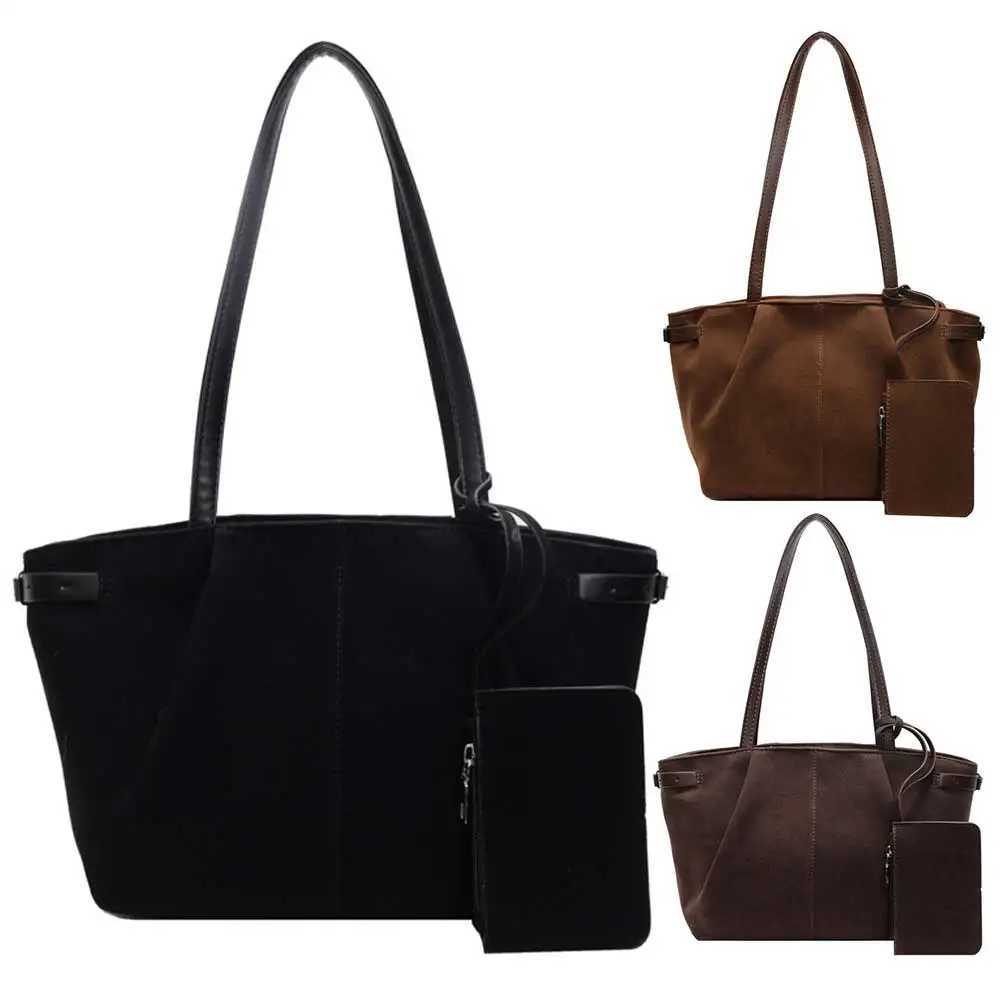 Wen Suede Shoder Bag with Inner Pocket Tote Bag with Zipper Handbag Solid Color for Work Travel Z250514