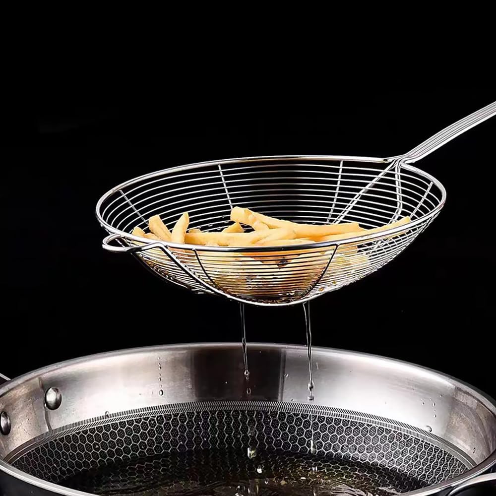 DINUO. Stainless Steel Slotted Spoon, 2 Slotted Spoon, Spider Skimmer, Strainer Ladle, Frying Ladle for Hot Pot, Cooking and Frying (14-16 cm)