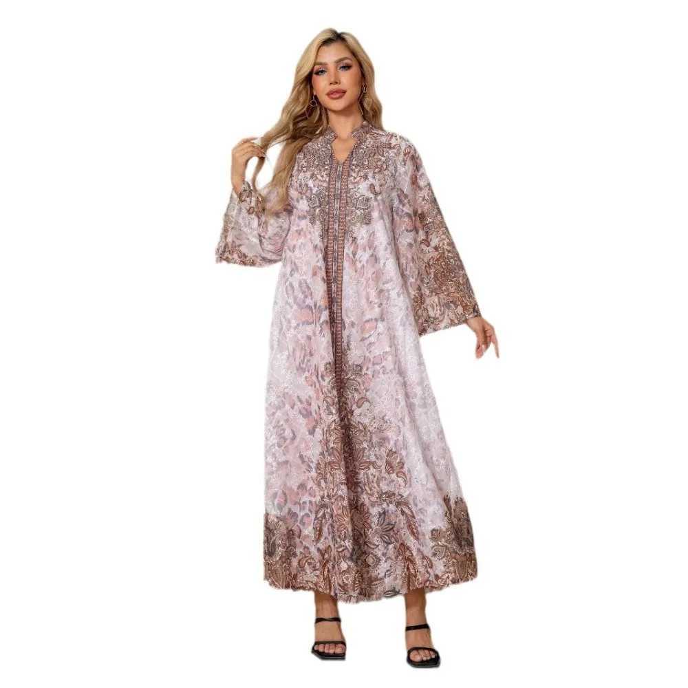 2025 New Muslim Womens Robe Embroidered Cloth Printed Diamond Female Long Dress 241104 X250514
