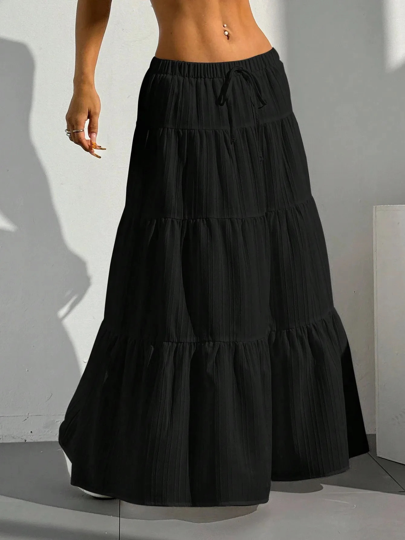 Fashion Women Loose Long Skirts White Solid Basic Lace Up Bow Spring Summer Cake Dress Casual Sweet Office Lady Clothes 250514