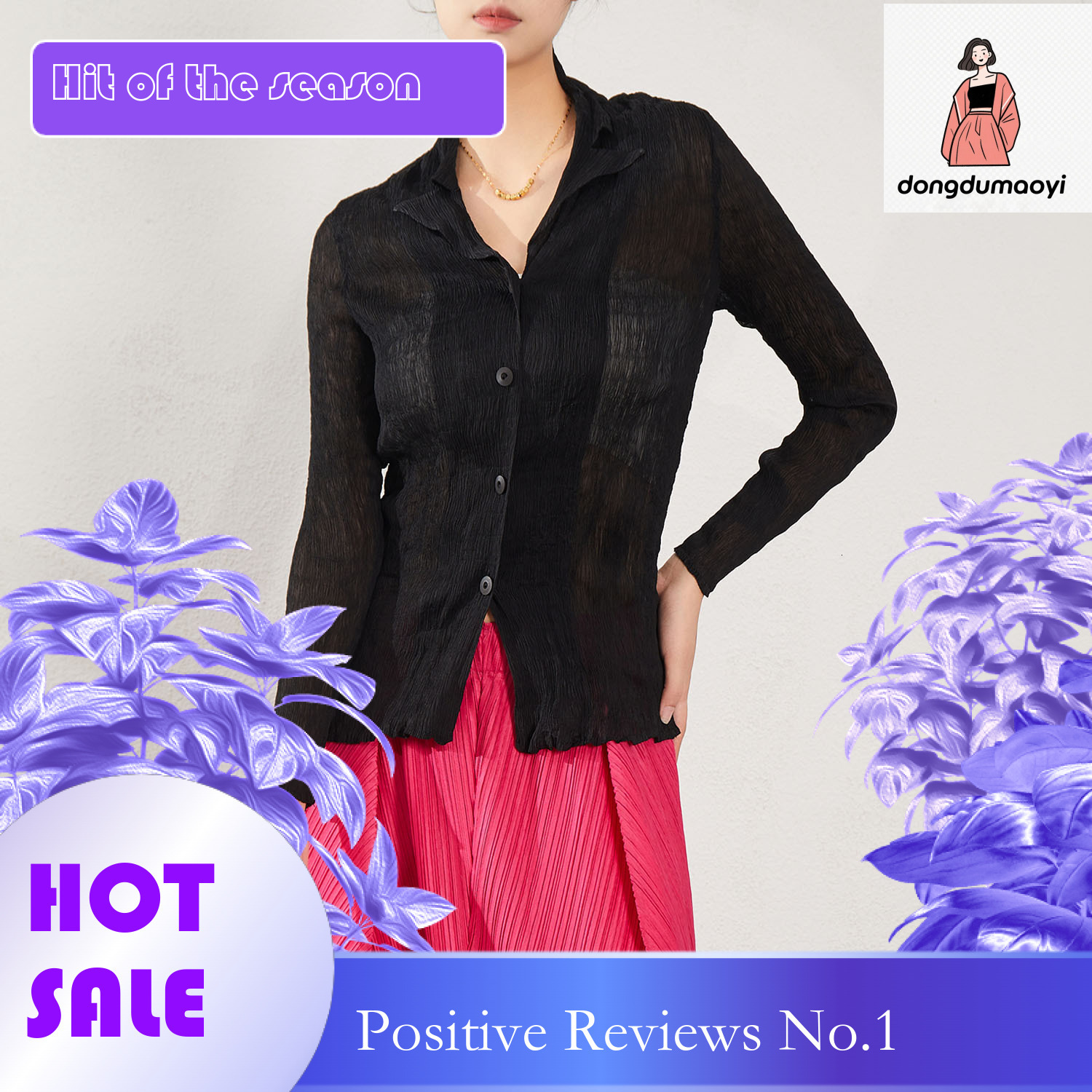 dongdumaoyi Black long sleeved chiffon shirt for women in Spring and Autumn 2024, new three bedroom small shirt, loose large size, slimming V-neck top