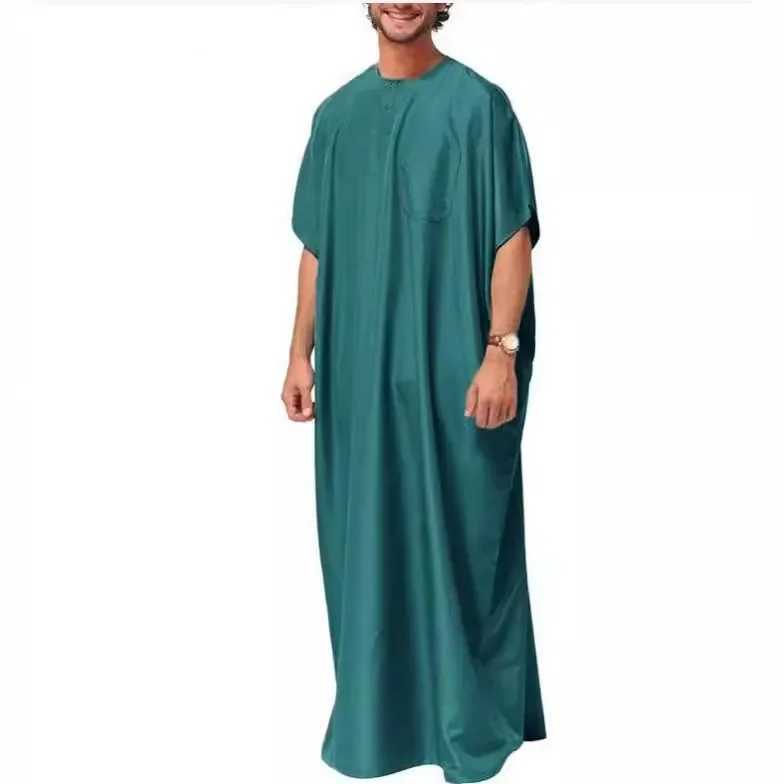 Abaya Men New Style Muslim Islamic Kaftan Solid Color Fashion Short Sleeve Shirt Caftan Middle East Dubai Mens Casual Robes X250514