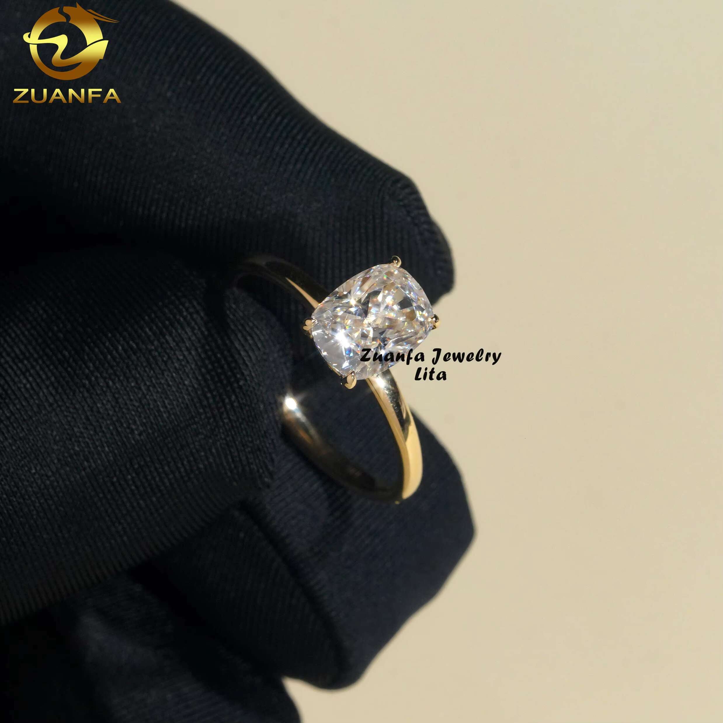 Fashion Luxury Romantic 14k Gold VVS Diamond 2ct Radiant Cut Moissanite Engagement Wedding Ring