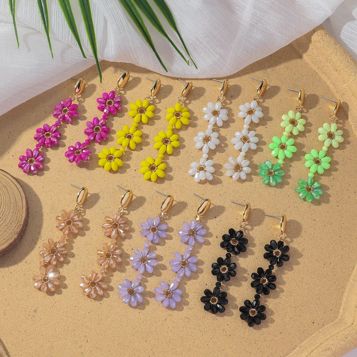 Delicate Sweet Flower Crystal Beads Drop Earrings for Women Girls Bohemian Multicolor Handmade Long Earrings Summer Jewelry Gift 250514