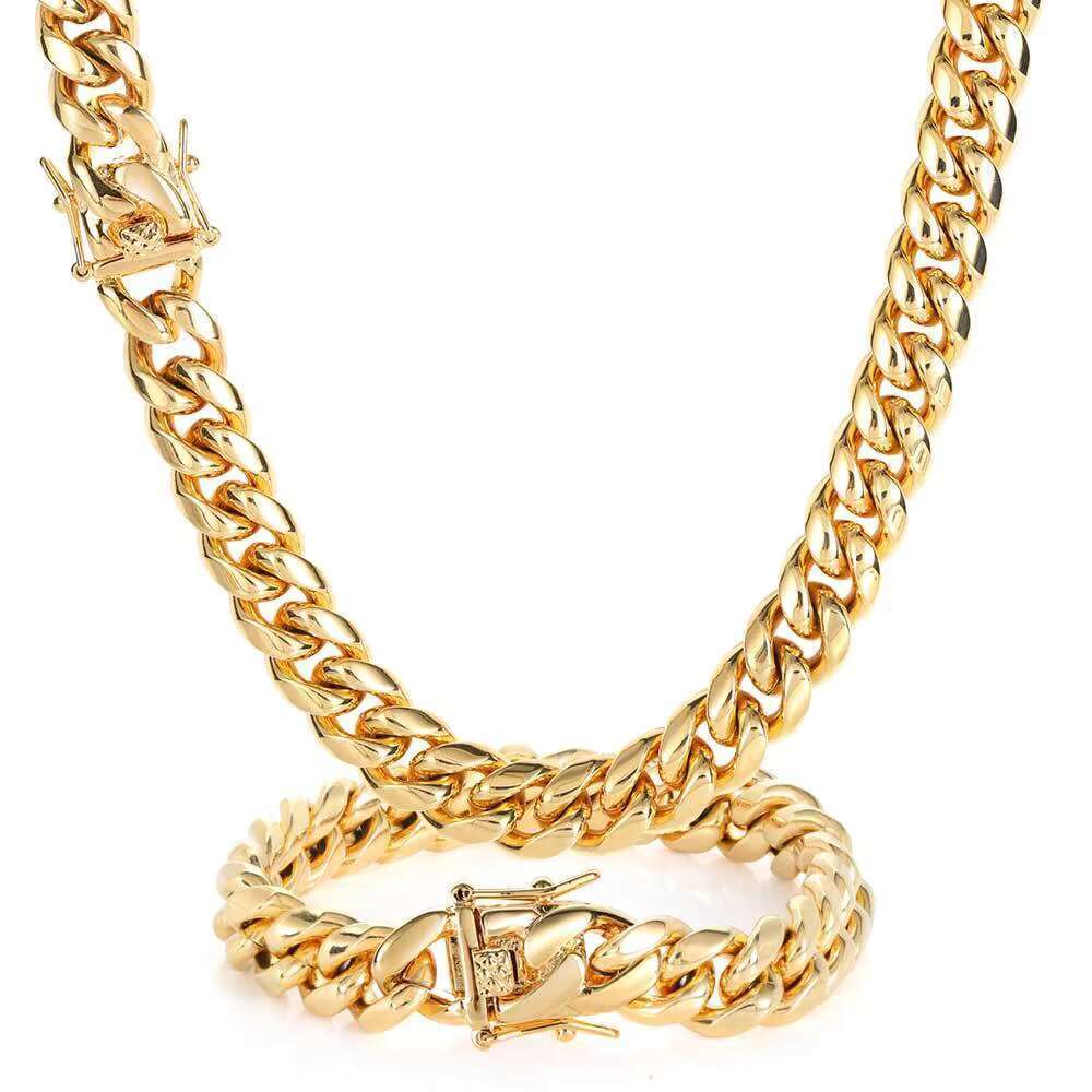 Gilded stainless steel Miami Cuban chain chilled 6mm 14mm hip-hop necklace accessory