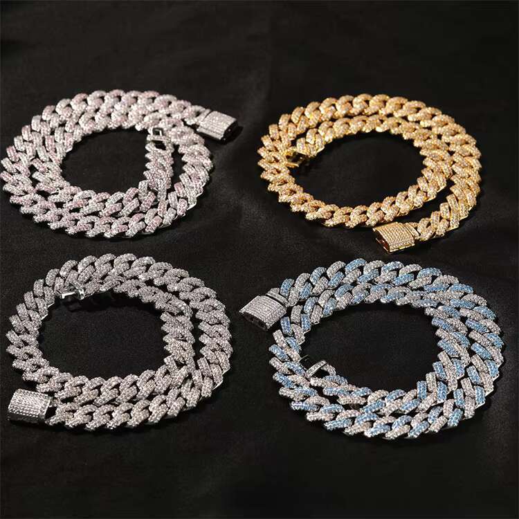 DHCollections Fashion Hip-Hop Cuban Bar Chain All-Match 13Mm Zircon-Inlaid Gold-Plated Necklace Bracelet Jewelry for Men