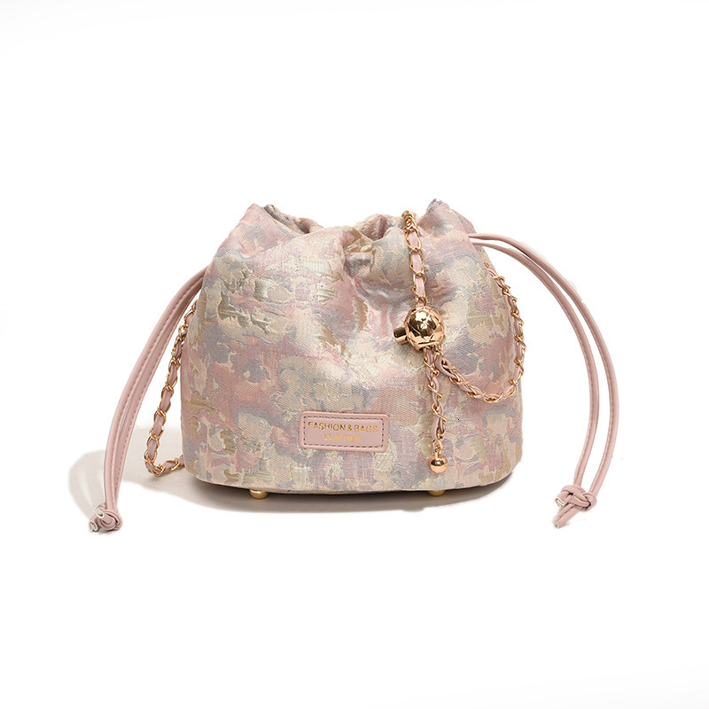 2025 new bag Chinese embroidery women's niche simple high-end bucket designer lucky bag shoulder crossbody bag premium texture chain bucket bag
