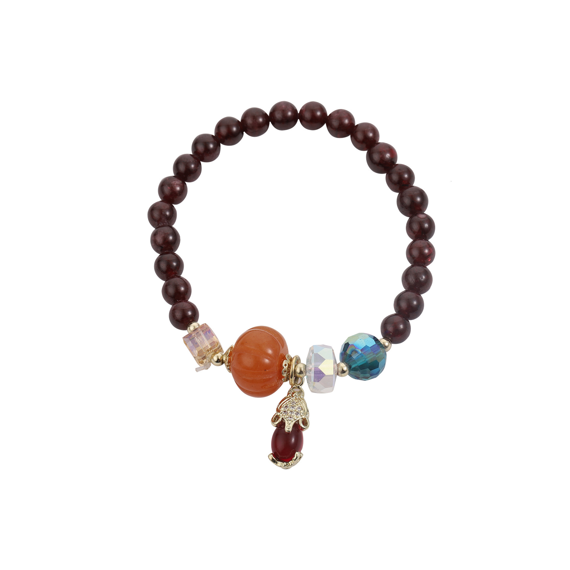 Straight Color Garnet Pumpkin Jade Marrow Women's Clear New Beaded Bracelet Cute Pixiu Crystal Pendant
