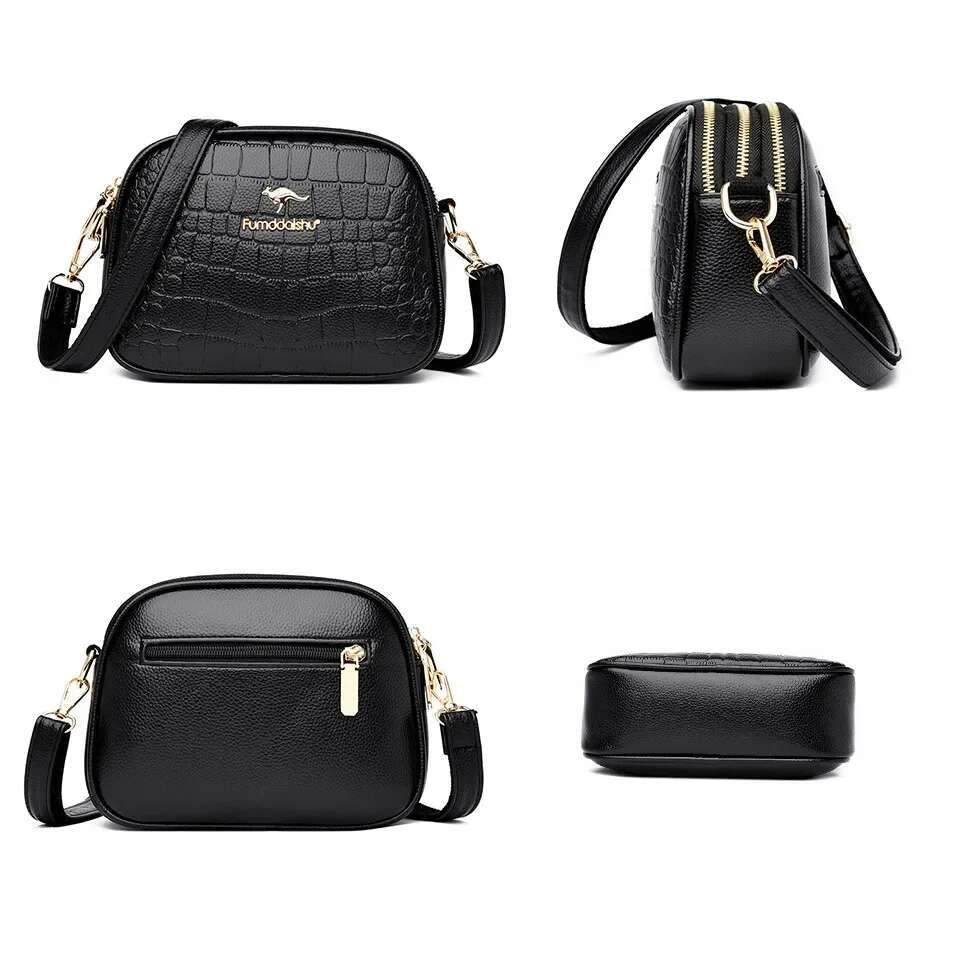 3 Layers Zipper Pockets Quality Crocodile PU Leather Women's Handbags Shoulder CrossBody Bags Light Female Handbag Sac