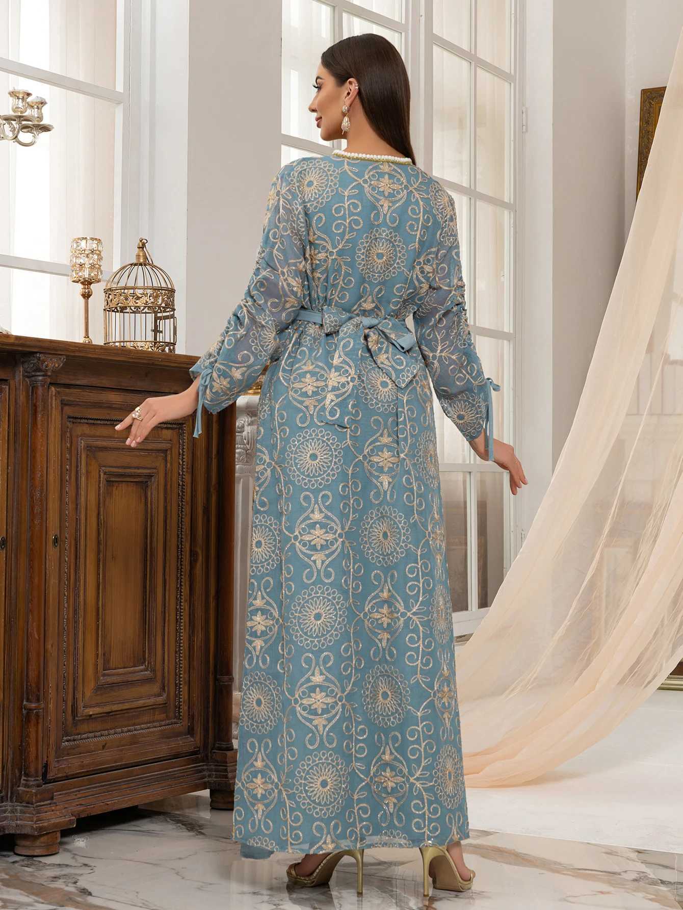 Muslim Intricate Embroidered Abaya set with Belt Design Ideal for UAE Dubai Middle East Wedding Ramadan Formal Modest Fashion X250514