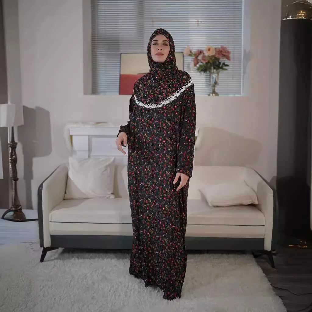 Eid Muslim Women Print Dresses Jalabiya Vestidos Dubai Prayer Abayas Islam One Piece Scarf Long Robe Ramadan Morocco Kaftan X250514